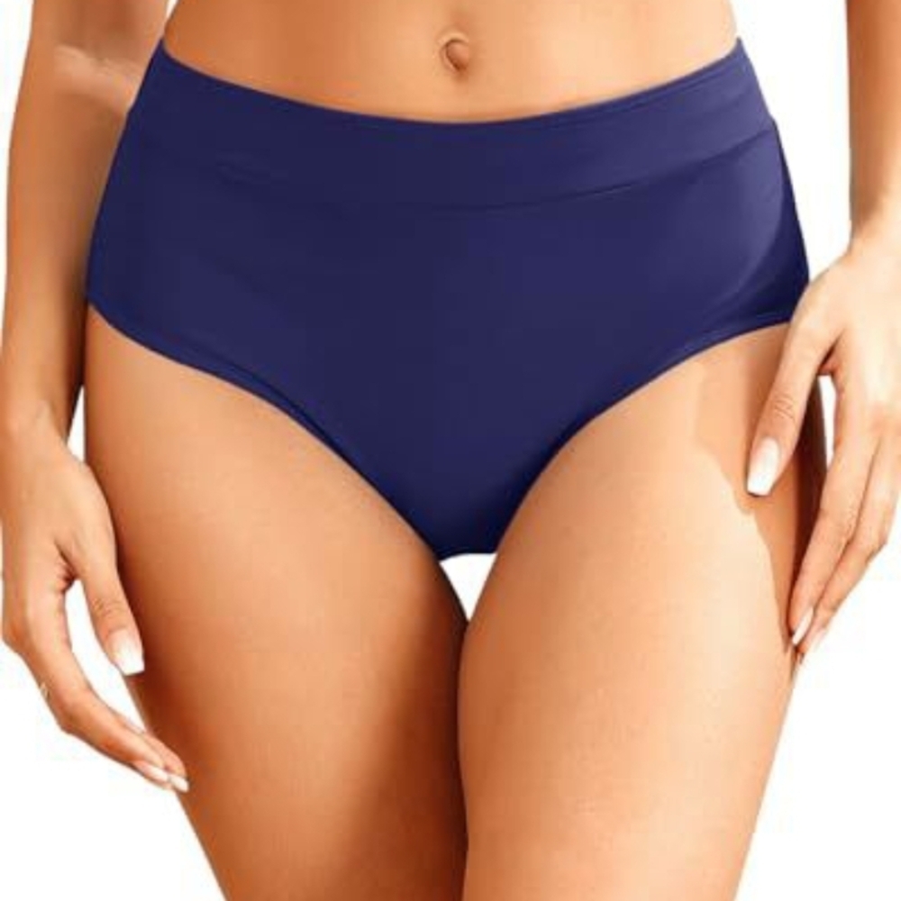 Navy Blue High-Waist Bikini with Textured Fabric, New w Liner